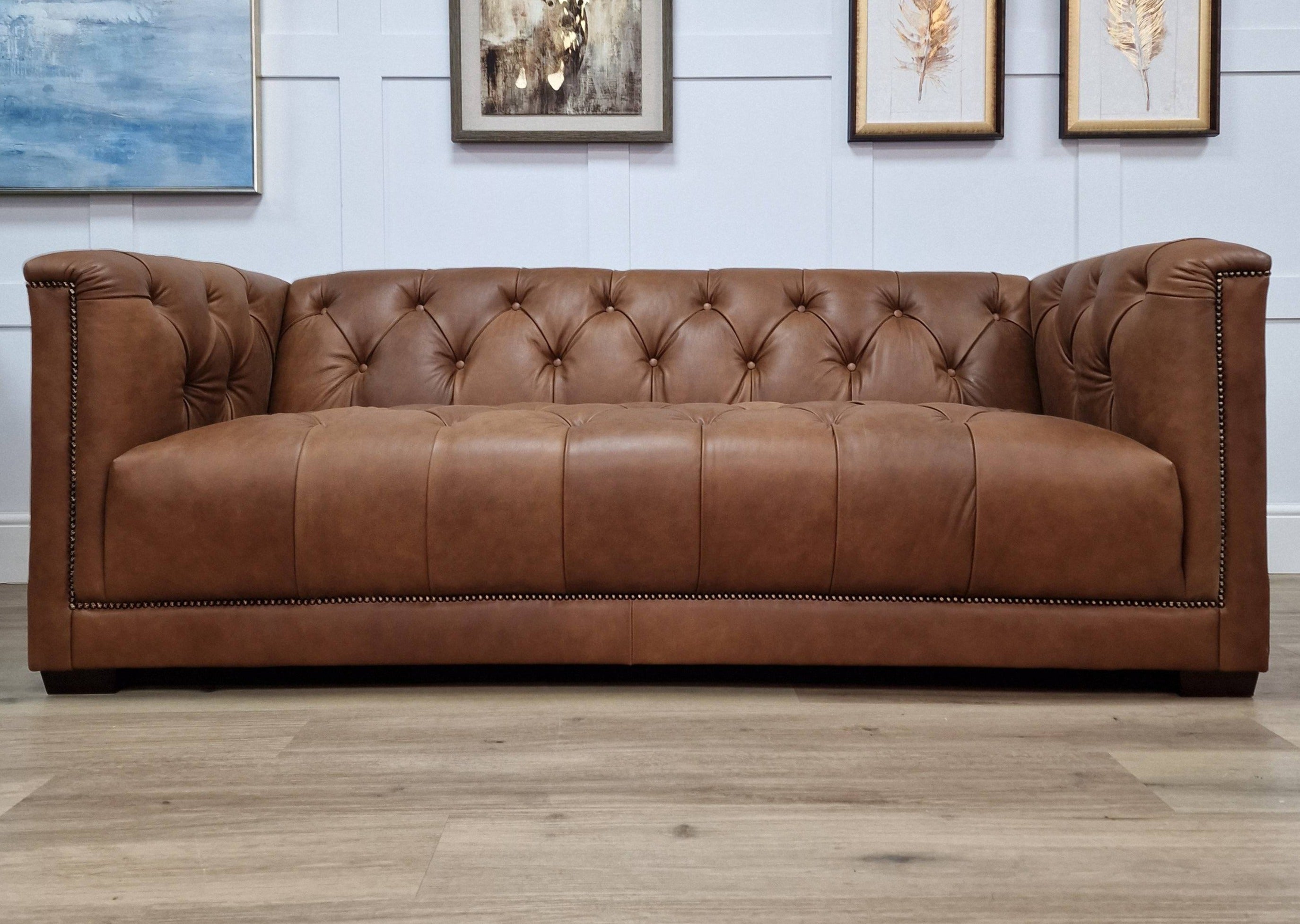 Tan store leather chesterfield