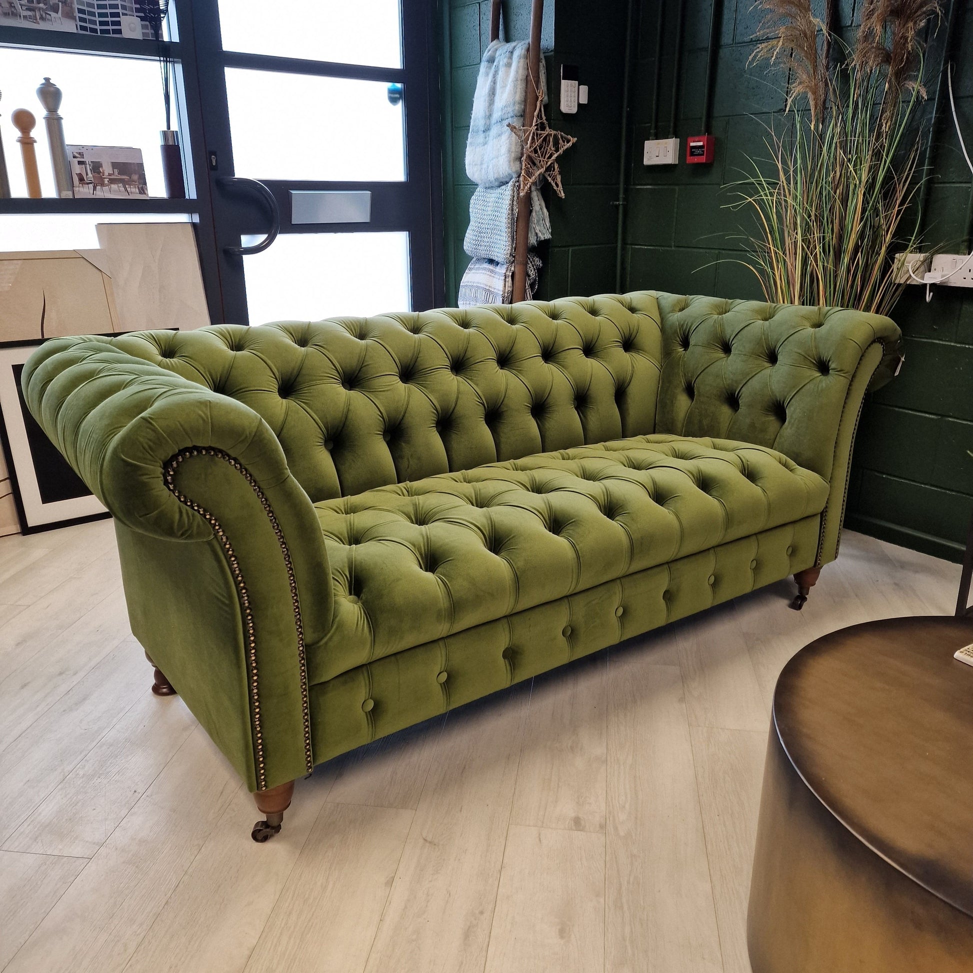 Olive Green Velvet 2 Seater chesterfield Sofa - Violet - Rydan Interiors