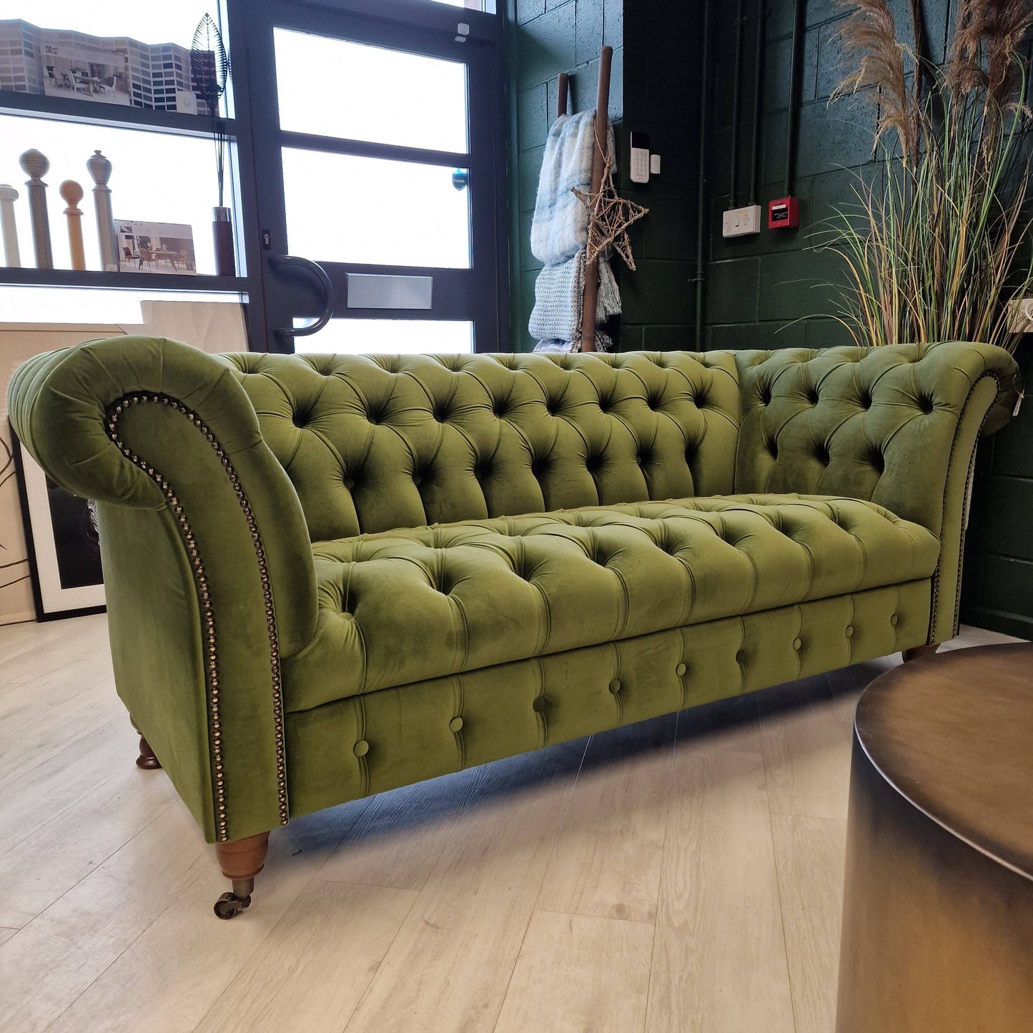 Olive Green Velvet 2 Seater chesterfield Sofa - Violet - Rydan Interiors