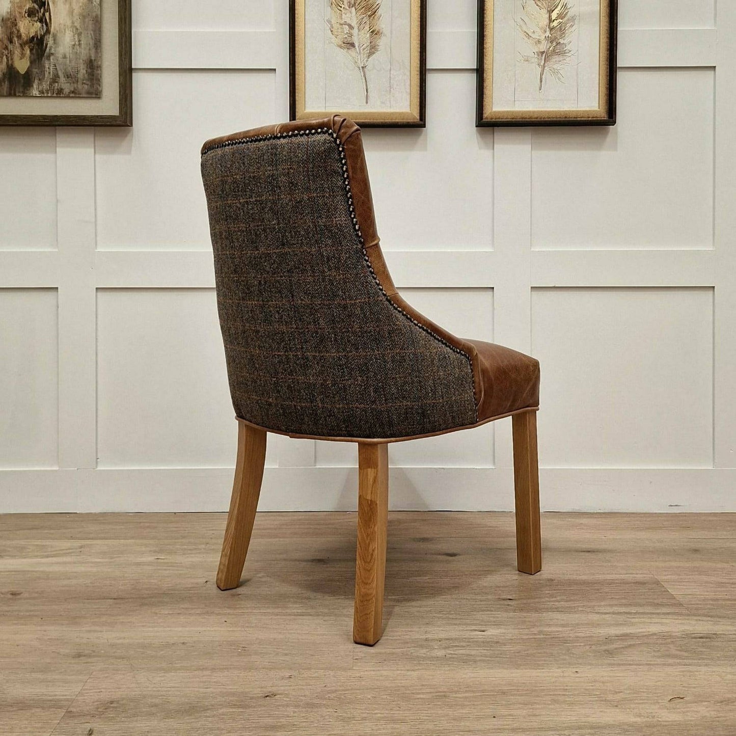 Harris tweed and Leather Dining Chair - Eddy - Dining Chair - Rydan Interiors