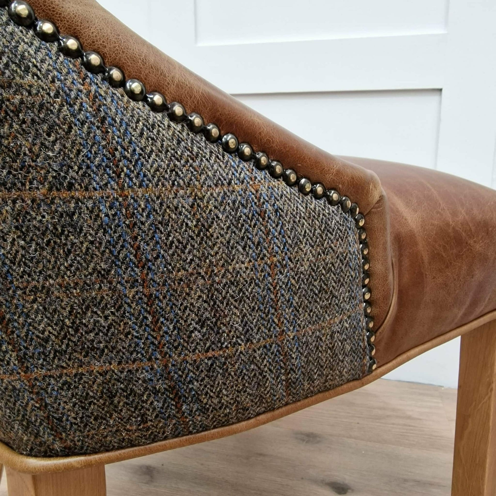 Harris tweed and Leather Dining Chair - Eddy - Dining Chair - Rydan Interiors