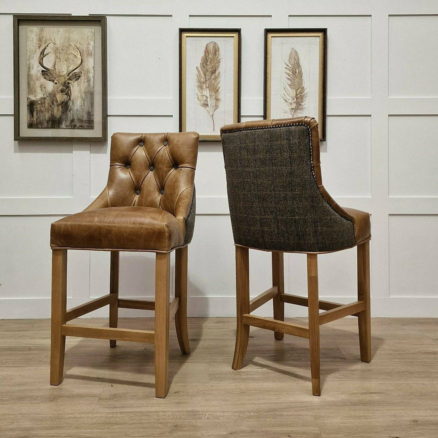 Stennes Grey Harris Tweed & Leather Barstool - Owen - Barstools - Rydan Interiors